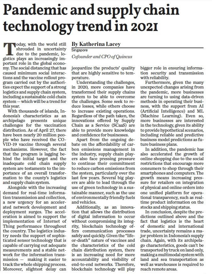 The Jakarta Post: Pandemic and supply chain technology trend in 2021